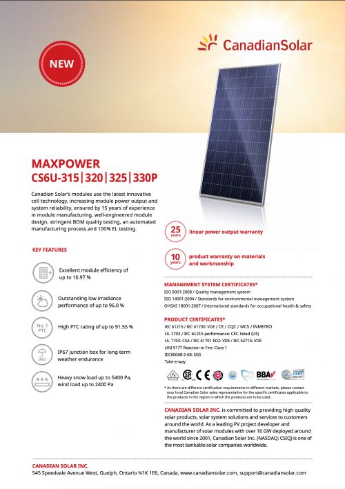 Canadian Solar CS6U-330P Datasheet Pg.1