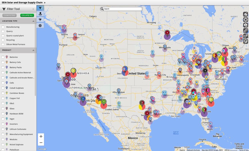 SEIA Solar and Storage Supply Chain interactive map