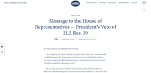 US President Joe Biden vetoed the US Congress’s resolution to abolish the trade remedy duty exemption for solar panel products imported from Vietnam