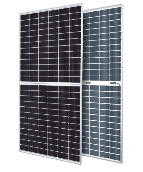 Canadian Solar 710W mono split PERC bifacial silver frame clear backsheet, 1500V, portrait 410mm/250mm cables, MC4-EV02