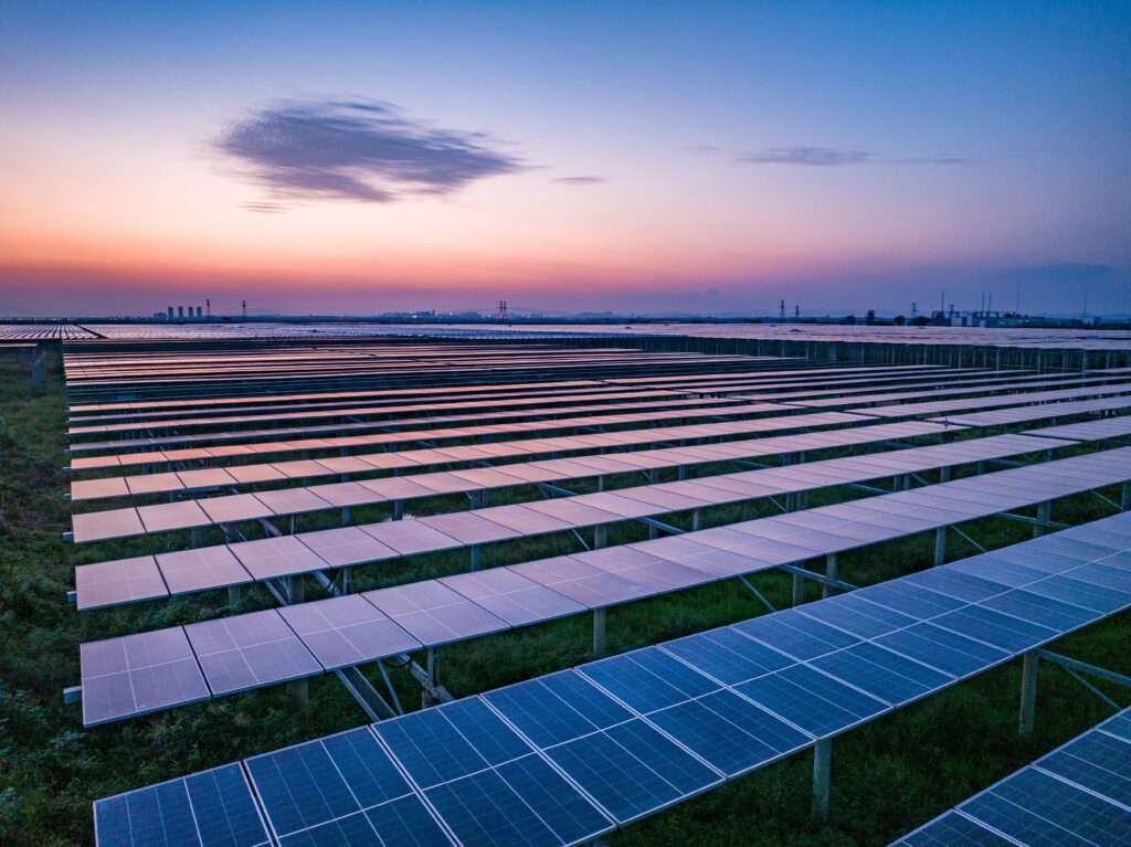 Solar farm sunset