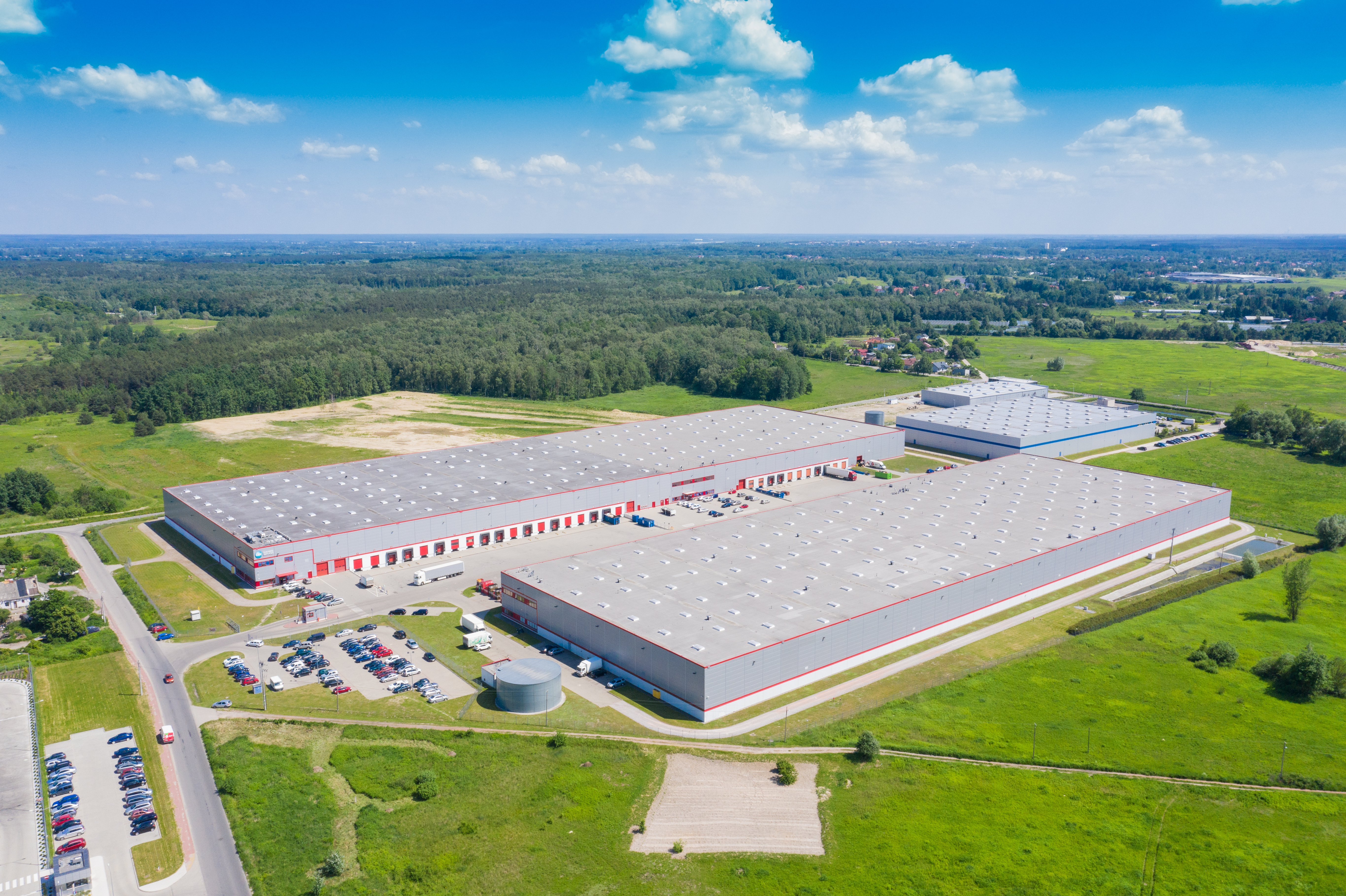 Aerial view of large warehouse